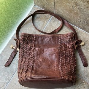 Anthropologie Brown Woven Leather Bag